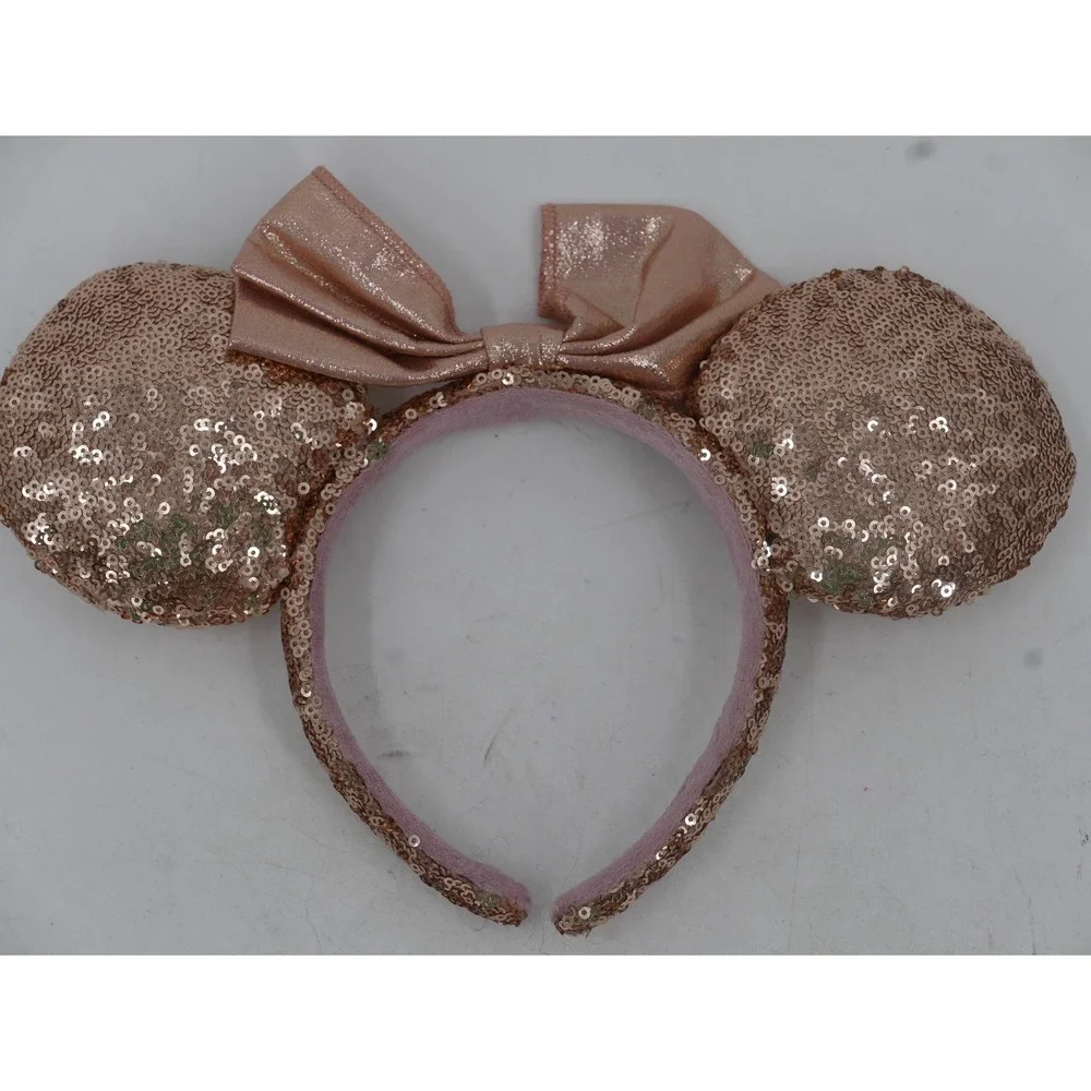 Disney Minnie Mouse Aulani Ear Headband Adult Pink Sequin Bow Ears Rose Gold